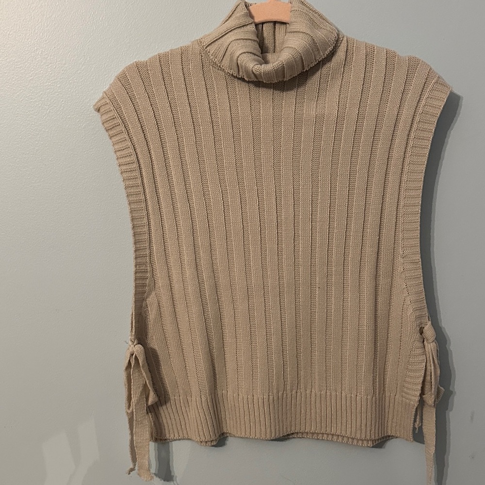 SHEIN Ribbed Tan Sleeveless Turtleneck Sweater